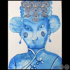 Madame Nu - Serie AZUL dibujo sobre papel de Ricardo Migliorisi - Año: 2018